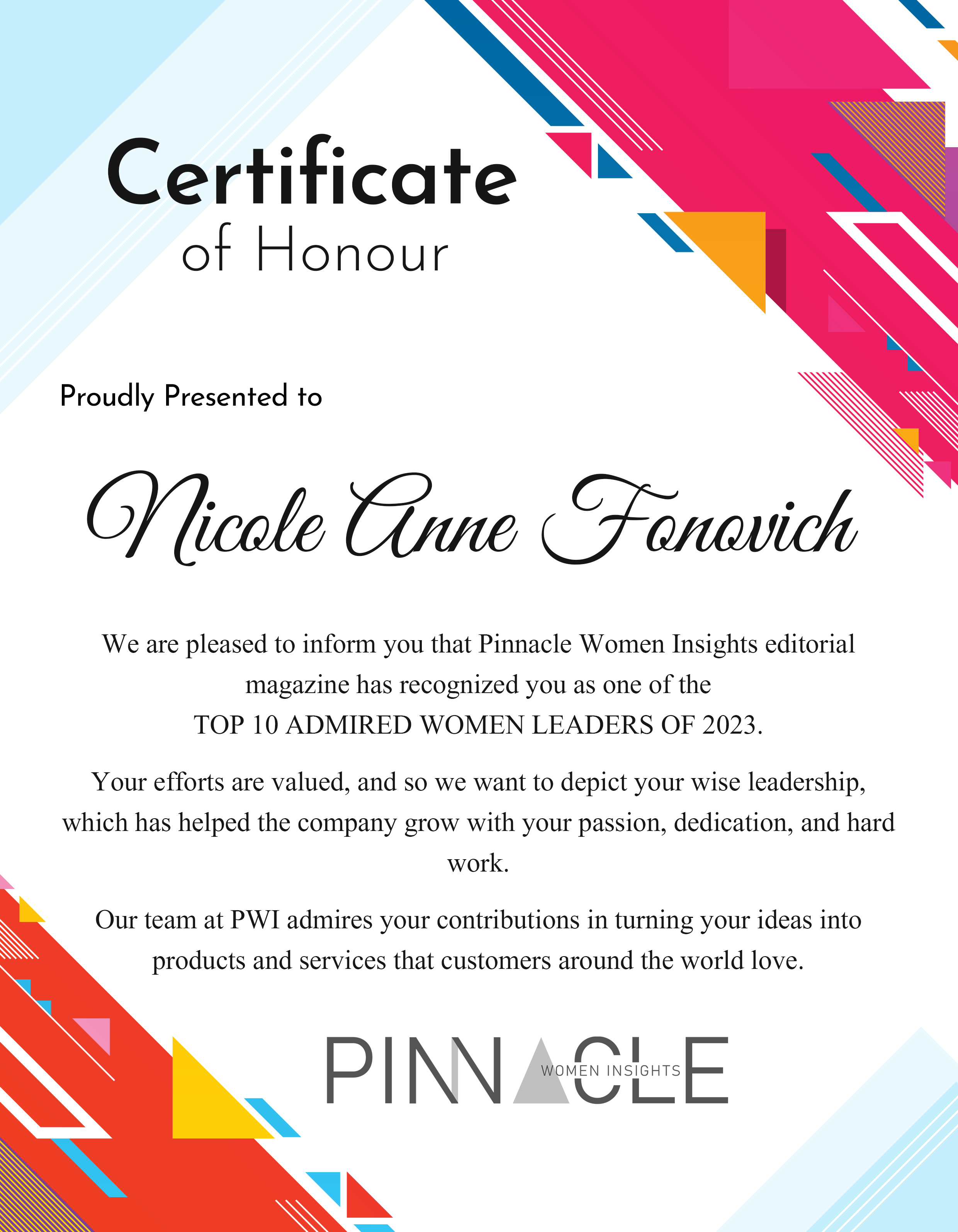 Nicole Anne Fonovich, President of Nicole Anne Yoga & Holistic Wellness, Top 10 Admired Women Leaders of 2023