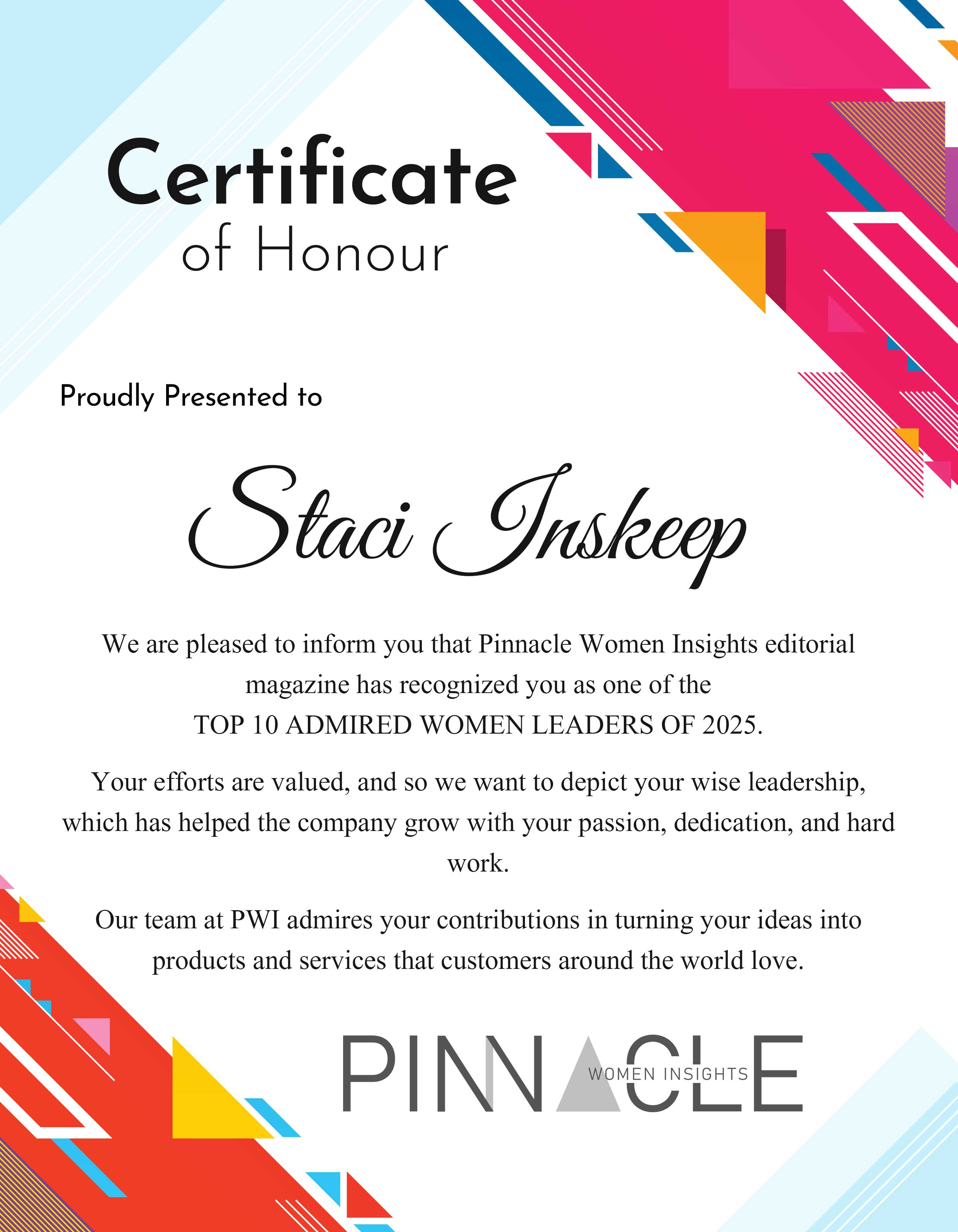 Inkeep Staci Inskeep, Chief Compliance Officer of InPwr Inc., Top 10 Admired ...